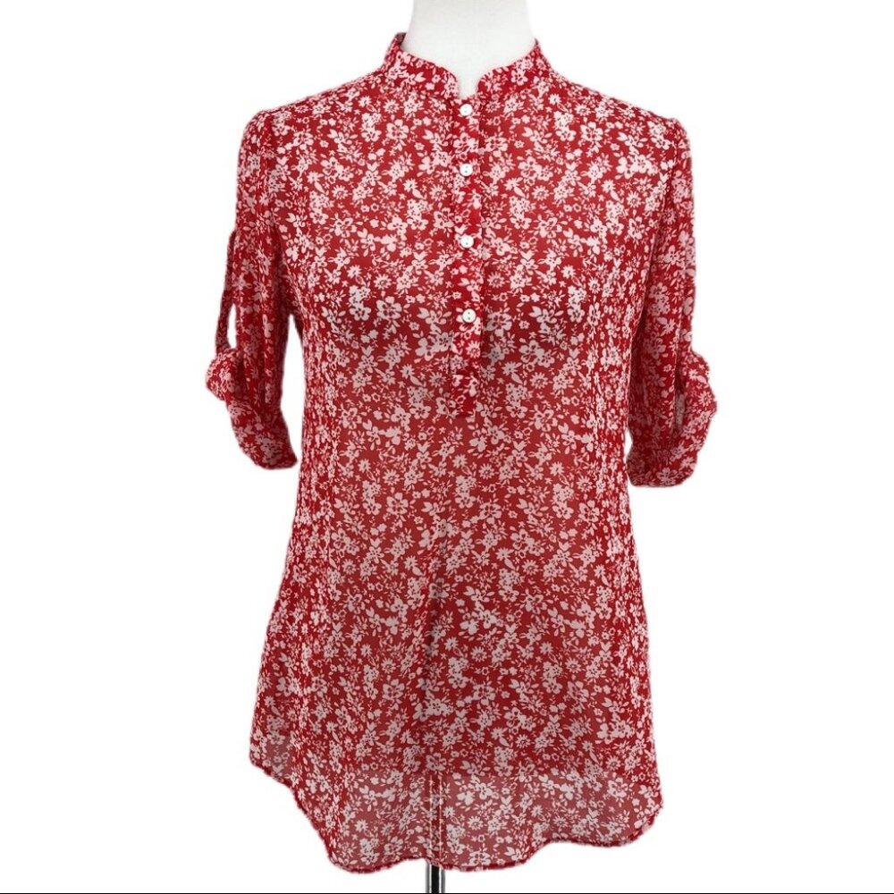 zink London Red Floral Print Tunic Style Top
